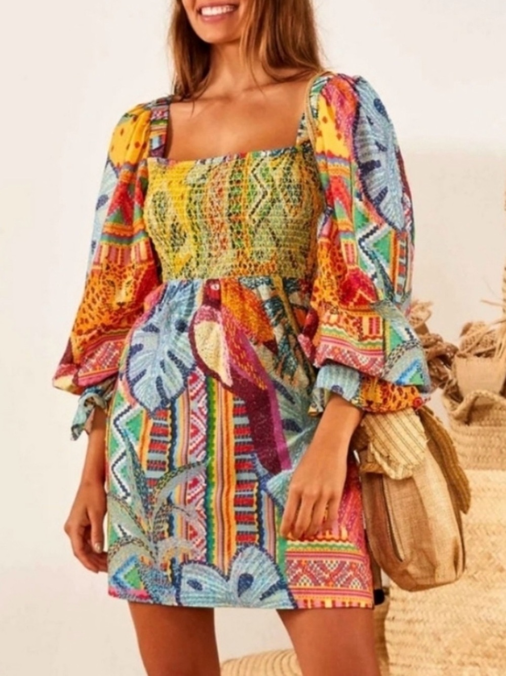 Farm Rio Summer Tapestry Print Mini Dress Size Small